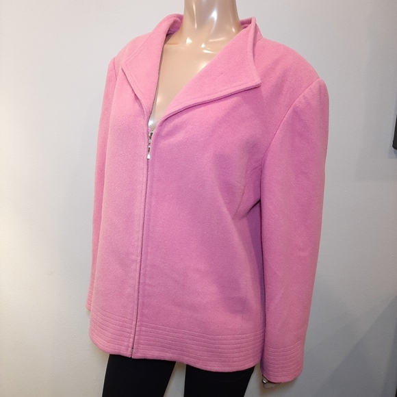 Louben Wool Cashmere Blazer Jacket Zippered Felted Barbie Bubblegum Pink - Picture 3 of 14